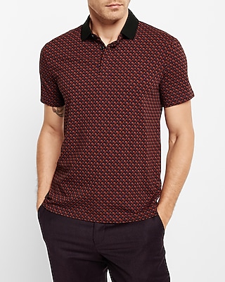 Geo Print Contrast Collar Moisture-wicking Performance Polo