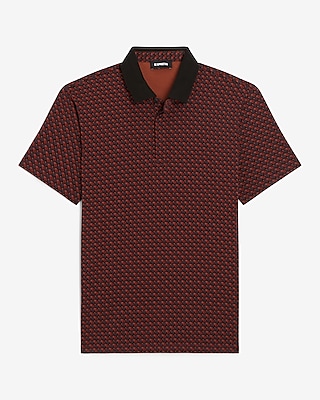 Geo Print Contrast Collar Moisture-Wicking Performance Polo