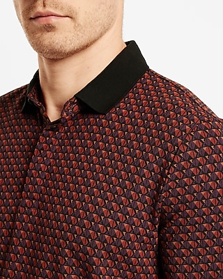 Geo Print Contrast Collar Moisture-Wicking Performance Polo