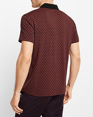 Geo Print Contrast Collar Moisture-Wicking Performance Polo