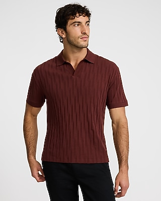 Geo Striped Textured Johnny Collar Polo
