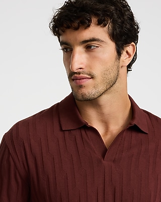 Geo Striped Textured Johnny Collar Polo