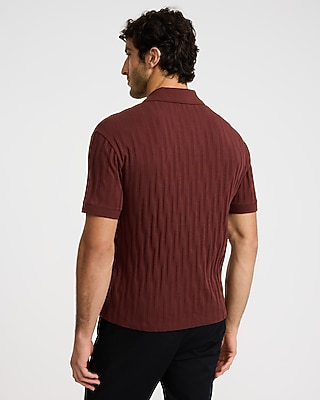 Geo Striped Textured Johnny Collar Polo