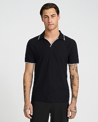 Zig Zag Open Knit Cotton Sweater Polo | Express