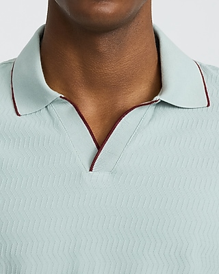Tipped Zig Zag Textured Johnny Collar Polo - image 2