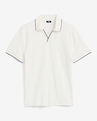 Tipped Zig Zag Textured Johnny Collar Polo