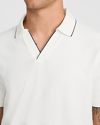 Tipped Zig Zag Textured Johnny Collar Polo
