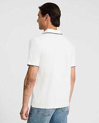Tipped Zig Zag Textured Johnny Collar Polo