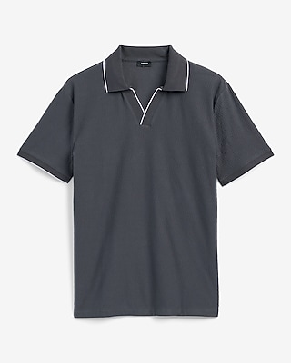 Tipped Zig Zag Textured Johnny Collar Polo