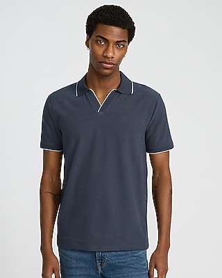 Tipped Zig Zag Textured Johnny Collar Polo