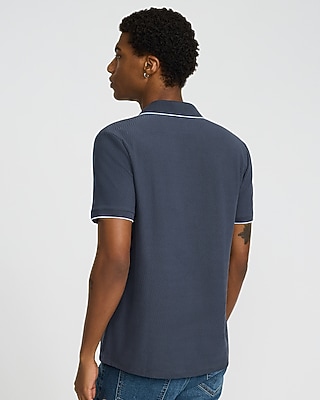 Tipped Zig Zag Textured Johnny Collar Polo