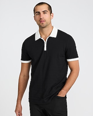 Textured Cotton-blend Quarter Zip Polo | Express