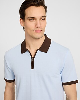 Contrast Tipped Luxe Pique Zip Polo