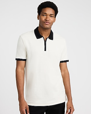 Contrast Tipped Luxe Pique Zip Polo | Express