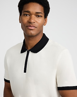 Contrast Tipped Luxe Pique Zip Polo