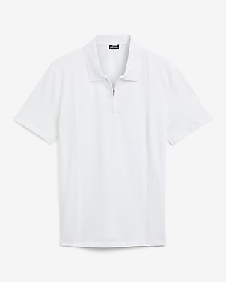 Textured Cotton-Blend Quarter Zip Polo