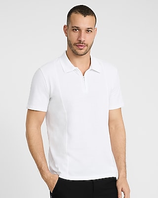 Textured Cotton-Blend Quarter Zip Polo