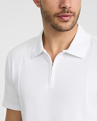 Textured Cotton-Blend Quarter Zip Polo