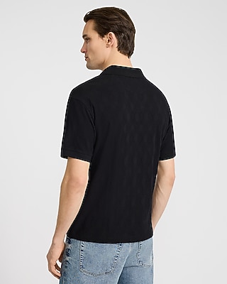 Classic Fit Textured Diamond Jacquard Johnny Collar Short Sleeve Polo