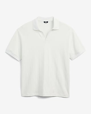 Classic Fit Textured Diamond Jacquard Johnny Collar Short Sleeve Polo