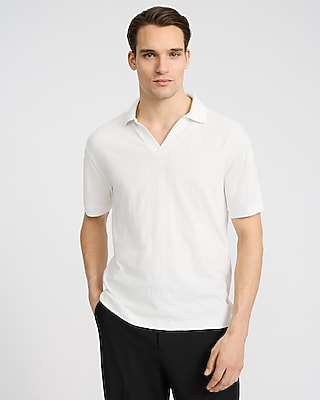 Classic Fit Textured Diamond Jacquard Johnny Collar Short Sleeve Polo