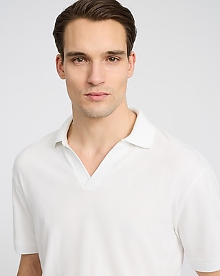 Classic Fit Textured Diamond Jacquard Johnny Collar Short Sleeve Polo