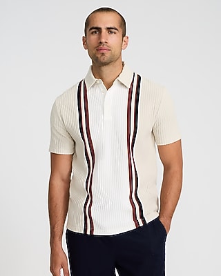 Textured Geo Cotton-blend Jacquard Polo | Express