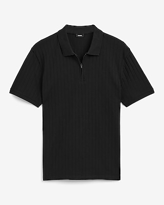 Textured Herringbone Cotton-Blend Quarter Zip Polo