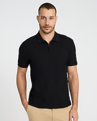 Textured Herringbone Cotton-Blend Quarter Zip Polo