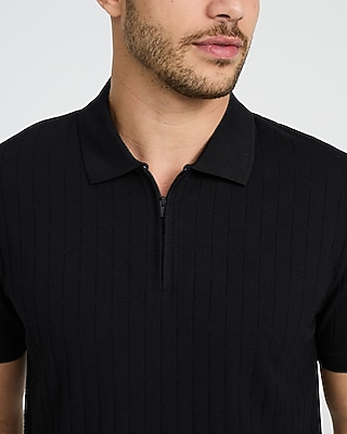 Textured Herringbone Cotton-Blend Quarter Zip Polo