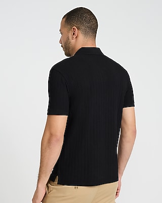Textured Herringbone Cotton-Blend Quarter Zip Polo
