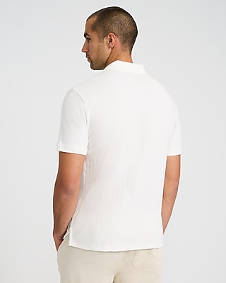Textured Herringbone Cotton-blend Quarter Zip Polo | Express