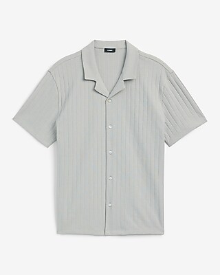 Textured Herringbone Stripe Camp Collar Polo