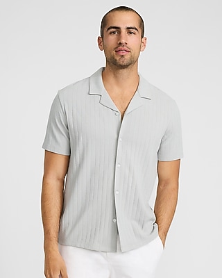 Textured Herringbone Stripe Camp Collar Polo