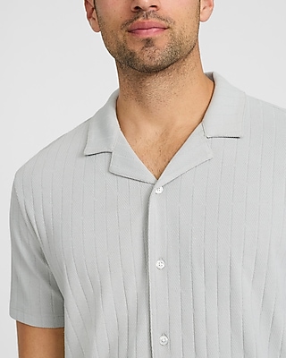 Textured Herringbone Stripe Camp Collar Polo