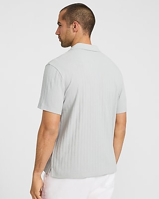 Textured Herringbone Stripe Camp Collar Polo