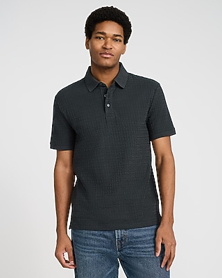Textured Geo Cotton-blend Jacquard Polo | Express