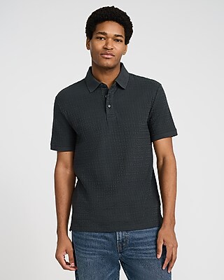 Textured Geo Block Cotton-Blend Polo