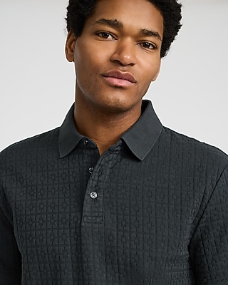 Textured Geo Block Cotton-Blend Polo