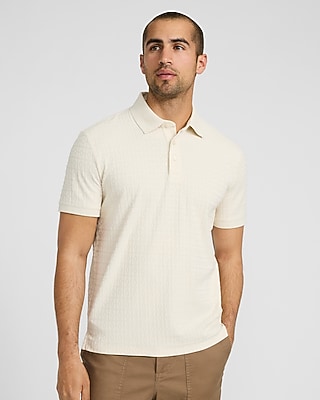 Textured Geo Cotton-blend Jacquard Polo | Express