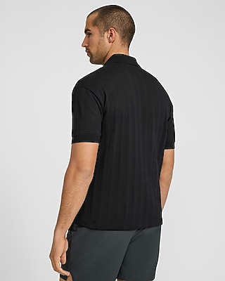 Classic Fit Ribbed Open Knit Johnny Collar Cotton Polo