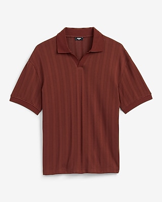 Classic Fit Ribbed Open Knit Johnny Collar Cotton Polo