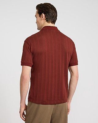 Classic Fit Ribbed Open Knit Johnny Collar Cotton Polo