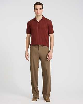Classic Fit Ribbed Open Knit Johnny Collar Cotton Polo
