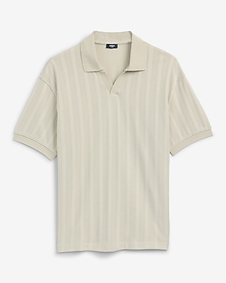Classic Fit Ribbed Open Knit Johnny Collar Cotton Polo