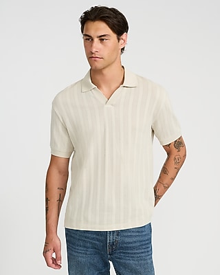 Classic Fit Ribbed Open Knit Johnny Collar Cotton Polo