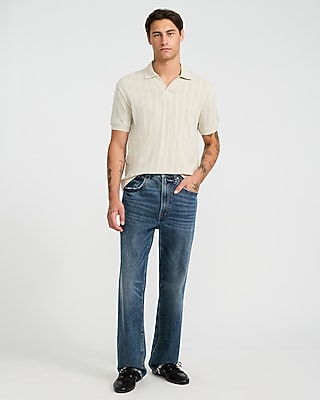 Classic Fit Ribbed Open Knit Johnny Collar Cotton Polo