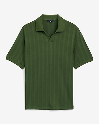 Classic Fit Ribbed Open Knit Johnny Collar Cotton Polo