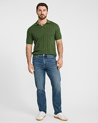 Classic Fit Ribbed Open Knit Johnny Collar Cotton Polo