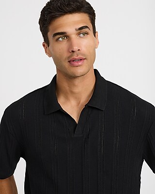 Classic Fit Textured Striped Johnny Collar Polo